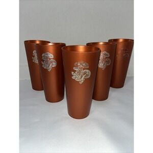Vintage NASCO 70s MCM Silver Mushrooms Plastic Cup Set of 5 Rust Orange Tumblers